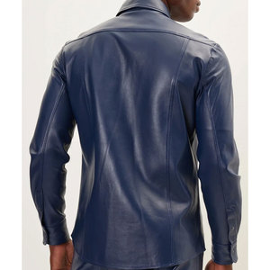 Chemises en cuir pleine fleur de haute qualité pour hommes Poches avant coutures renforcées Chemises pour hommes - Product Image 5