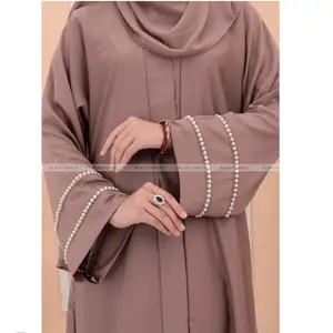 Nude ombra Abaya con Hijab e Naqab caftano turco EID modesto abbigliamento islamico Dubai elegante seta lucida aperta Abaya donna Musli