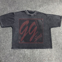T-shirt court pour homme GGsport personnalisé en molleton bouclette 220 GSM respirant et écologique, imprimé sérigraphié, délavé à l'acide et à la pierre
