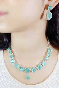 Bijoux pour femmes indiennes Ensemble de colliers de diamants américains de luxe pour femmes Bijoux de fête nuptiale avec pierres vertes menthe - Product Image 5