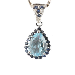 Design de luxe 925 argent sterling topaze bleue multi pierres précieuses pendentifs collier bijoux pour femmes - Product Image 1