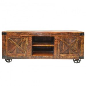 Meuble TV industriel et vintage en bois massif et fer Salon parfaitement aménagé Décoration de meubles en bois multifonction pour la maison - Product Image 3