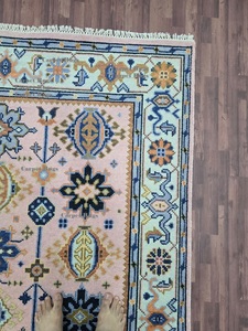 พรมปูพื้น8x10สไตล์วินเทจสีชมพูตุรกีทำด้วยมือพรมขนสัตว์สไตล์เปอร์เซียดีไซน์ลายดอกไม้เรขาคณิต - Product Image 3