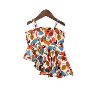 Conjunto de Túnica Asimétrica Floral y Pantalones Palazzo de Pierna Ancha para Niñas de Shoryam Fashion |   Ropa Tradicional India para Fiestas Infantiles, Traje Étnico Festivo - Product Image 3