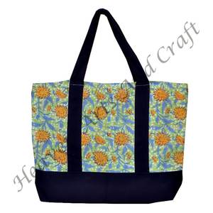 Sac fourre-tout en coton imprimé à la main avec une poignée noire, style vintage bohème, sac à bandoulière pour femmes, deux sangles, sac indien - Product Image 5