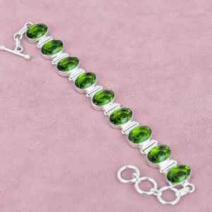 925 Sterling Silver Faceted <b>Peridot</b> Gemstone <b>Bracelet</b> Bohemian Style Jewelry for Women Bridal or Gift - Product Image 5
