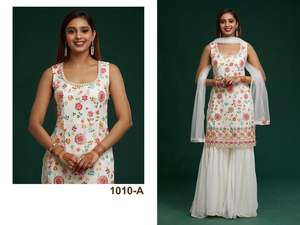 Atractiva mejor tela última colección Faux Georgette Salwar Kameez con bordado y trabajo de espejo a precio barato - Product Image 3