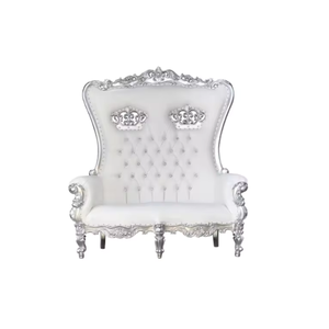 Fabrication en Indonésie Chaises de luxe pour trône royal Chaises double trône en cuir blanc pour mariage avec dossier haut - Product Image 2