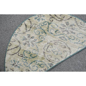 Tapis en laine bleu beige traditionnel 2.5x1.5 pieds Design patchwork classique turc fait à la main pour chambre à coucher couloir rectangulaire Latex 4m - Product Image 5