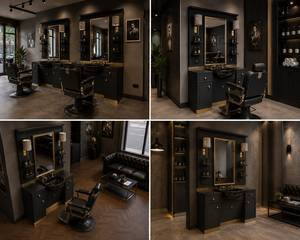Black Gold Metal Salon Vanity <b>Set</b> with Hair Washing Station <b>Mirror</b> <b>Wall</b> Lamp Sink Cabinet for Barber Shop - Product Image 5