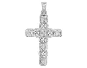 Fully Iced Out VVS Moissanite Round & Baguette Diamond <b>Cross</b> <b>Pendant</b> In 925 <b>Sterling</b> <b>Silver</b> - Product Image 3