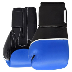 Blue And Black Faux Leather Boxing Gloves With <b>Velcro</b> Wrist <b>Strap</b> For Adults Training Use - Product Image 5