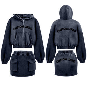 Custom Matching Outfit Quarter <b>Zip</b> Sweatshirts Mini Skort Pleated Skirt and Crop Top Hoodie 2 Piece Set for Women - Product Image 5