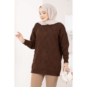 เสื้อสเวตเตอร์ถักลายบัคลาวาสีน้ำตาลกาแฟ แต่งพู่ห้อย สไตล์ลำลอง ระบายอากาศได้ดี เนื้อผ้าถักบางเบา สำหรับฤดูใบไม้ร่วงและฤดูหนาว ทรงยาวด้านหน้า - Product Image 2