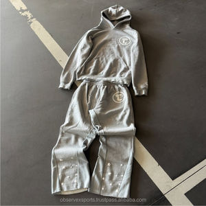 Ensemble de jogging uni imprimé bouffant Streetwear surdimensionné survêtement 2 pièces sweat à capuche court et pantalon de survêtement ensemble survêtements bouffants pour hommes - Product Image 5