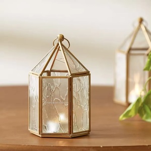 Designer Gold Finished Glass Metal <b>Tealight</b> Holder Candle <b>Lantern</b> for Home Ramadan Tabletop Decoration - Product Image 4