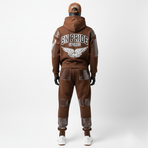 Conjunto Deportivo de Moda, Estilo Vintage, Sudadera con Capucha y Pantalones Deportivos, Estampado, Acampanados, Transpirables, con Parches de PVC - Product Image 3