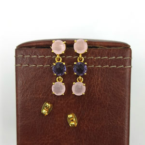 Boucles d'oreilles clous en pierres précieuses de qualité supérieure, quartz rose, améthyste, cristal rond, bijoux de mode - Product Image 2