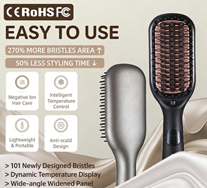 <span class=keywords><strong>Brosse</strong></span> chauffante électrique portable 2-en-1 personnalisable en usine, avec ions négatifs, écran LCD et réglage de la chaleur, pour hôtels - Product Image 4