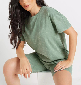 Fait sur mesure 100% coton lavage à l'acide dentelle au-dessus du genou femmes 2 pièces coupe régulière sérigraphie Logo sport Jogging ensemble - Product Image 4