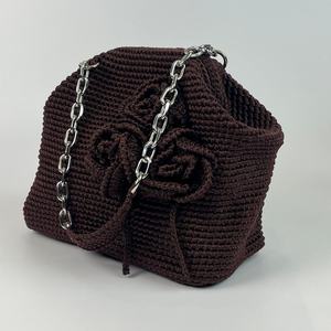 Hot-selling Wholesale Custom Handmade Crochet Rose Decoration Brown Chain <b>Shoulder</b> <b>Strap</b> Women's Everyday Handbag - Product Image 4