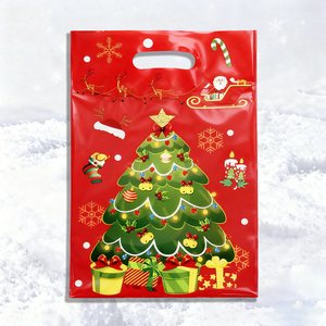 Christmas Treat <strong>Bags</strong> 6.5'' X 9.8'' Die Cut <strong>Handle</strong> Carry <strong>Bag</strong> Recyclable <strong>PE</strong> Small Business <strong>Plastic</strong> Shopping <strong>Bag</strong> - Product Image 1