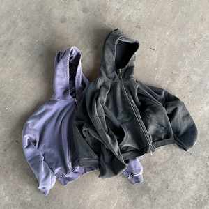 Nueva llegada logotipo personalizado francés Terry peso pesado bordado Sudadera con capucha lavado ácido sol se desvaneció Zip up Vintage Oversize Hoody para hombres - Product Image 3