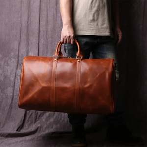 Sac de voyage en cuir véritable avec fermeture éclair, marron - Product Image 5