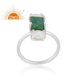 Anillo de piedras preciosas de ópalo etíope y Esmeralda Natural de Plata de Ley 925, joyería personalizada para mujer, regalo para ella - Product Image 1