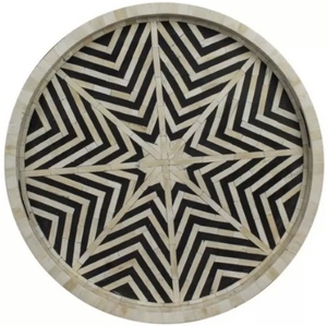 Plateau de forme ronde incrusté de nacre, plateau de service personnalisé avec incrustation de logo MOP, plateau de service personnalisé de style vintage, nouvel arrivage - Product Image 5