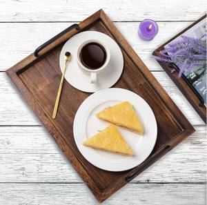 Plateau de service en bois d'acacia exquis poignée pratique plateau en bois carré pour la nourriture à la maison plateaux décoratifs de table en bois massif - Product Image 5