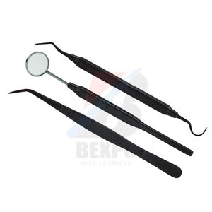 Kit de Exploración Dental de 3 Piezas con Recubrimiento de Titanio Negro, Kit Básico de Higiene Dental con Pinzas, Espejo y Explorador - Product Image 1