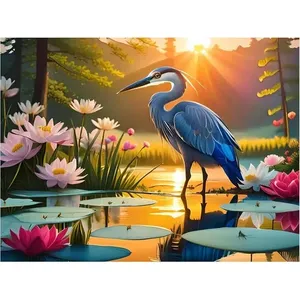 Blue Heron Sun Flowers Lily Pond Tile Mural Cocina Baño Arte de la pared Backsplash - Product Image 1