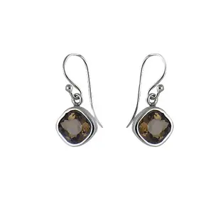 18K Gold Plated 925 <b>Silver</b> Smoky Quartz Drop <b>Earrings</b> for Women White Gold Pendant <b>Dangle</b> Jewelry - Product Image 2