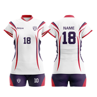Desain Kustom Jersey Voli Wanita dengan Logo Sendiri, Seragam Sublimasi Biru Merah Putih, Waktu Sampel 7 Hari