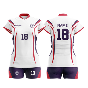 Op maat gemaakte dames volleybalshirts met eigen logo, sublimatieprint, blauw, rood, wit, 7 dagen levertijd voor een sample. - Product Image 1