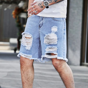 Shorts Vaqueros Desgastados de Cintura Media para Hombre, Personalizados OEM, Jorts Rotos con Corte Recto, 100% Algodón, Bordado 3D, Ecológicos - Product Image 3