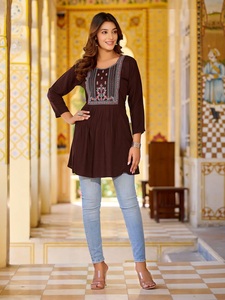 Heavy Rayon Club Fancy Western Short <b>Kurti</b> with Embroidery Patterns Collection - Product Image 2