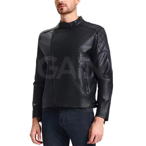 <b>Stand</b> Collar Front Logo Hooded Breathable Eco-Friendly Customizable Casual Zipper Closure Men's Leather Jackets All Colors Sizes - Product Image 3