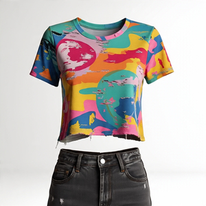 Camiseta corta desgastada de manga corta para mujer con logotipo personalizado de alta calidad Top corto desgastado de verano para mujer - Product Image 3