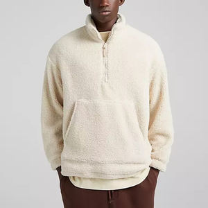 เสื้อสเวตเตอร์เชอร์ปาแบบซิปขึ้นสีเบจเฮฟวี่เวทบุรุษขนแกะเชอร์ปาเสื้อสวมหัวสวมหัวไหล่ตกขนาดใหญ่ - Product Image 5