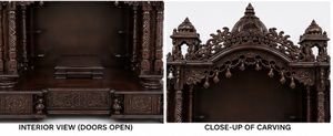Templo de Madera de Teca para Sala de Pooja, Diseño de Autor, Mandir de Madera de Gran Tamaño con Triple Domo y Almacenamiento, Acabado en Nogal Oscuro - Product Image 3