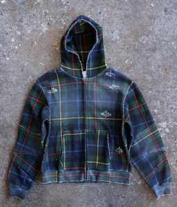 Sweat à capuche surdimensionné vintage pour homme en coton 100% à carreaux gaufré avec fermeture éclair brodée personnalisée, délavé au soleil et délavé - Product Image 6