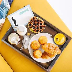 Plateau de service en bois d'acacia rustique écologique fait à la main Poignées en métal Design élégant Grand style ottoman pour la vaisselle Décoration de la maison Nourriture - Product Image 5