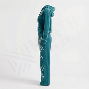 Conjunto Deportivo de 2 Piezas para Mujer, Sudadera con Capucha y Cremallera, Pantalones Deportivos, Diseño Casual, Ecológico, con Logotipo de Pedrería, Estilo Urbano, Algodón - Product Image 3