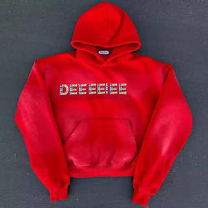 Venta al por mayor de moda pullover rhinestone heavyweight Acid Wash drop hombro oversize HOODIE alta calidad streetwear moda - Product Image 1