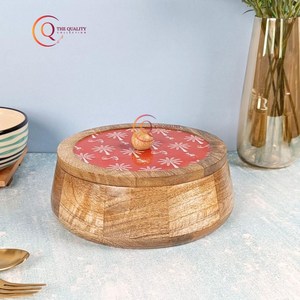 Caja de madera moderna Chapati para cocina, olla caliente y cazuela, juego de servir, decorativa para Chapati olla caliente, tapa impresa de forma redonda - Product Image 5
