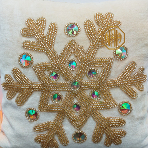 Handmade Cream Velvet <b>Cushion</b> <b>Cover</b> <b>Christmas</b> Beaded Design Embroidered Farmhouse Style Decorative Pillow Case Factory Wholesale - Product Image 4