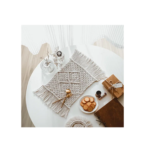 Export Quality Kitchen Dining Heat Resistant Round Placemats Boho Macrame Woven Tassel Print <b>Table</b> Mats Pad Non-Slip Placemats - Product Image 3