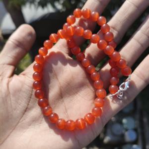 Collar de Piedras de Cornalina Plateadas Naturales, Collar de 8 mm con Cuentas Lisas de Color Naranja, Joyería Artesanal para Regalo de Boda, Cadena en Caja - Product Image 1